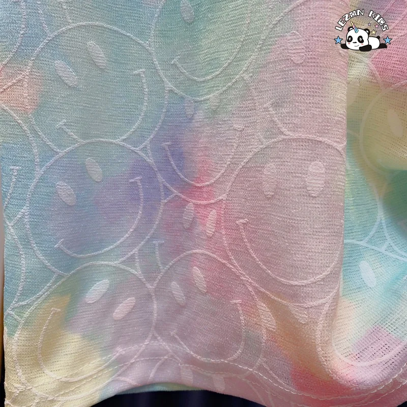 LEZONKIDS - New Custom Rainbow Patch Tie Dye Girls Summer Sports Suit Two Piece Kids Track Suit Set